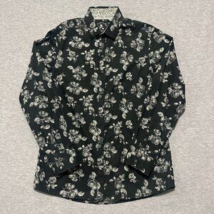Rock Roll n Soul Shirt Mens M Black Floral Flip Cuff Preppy Long Sleeve Button